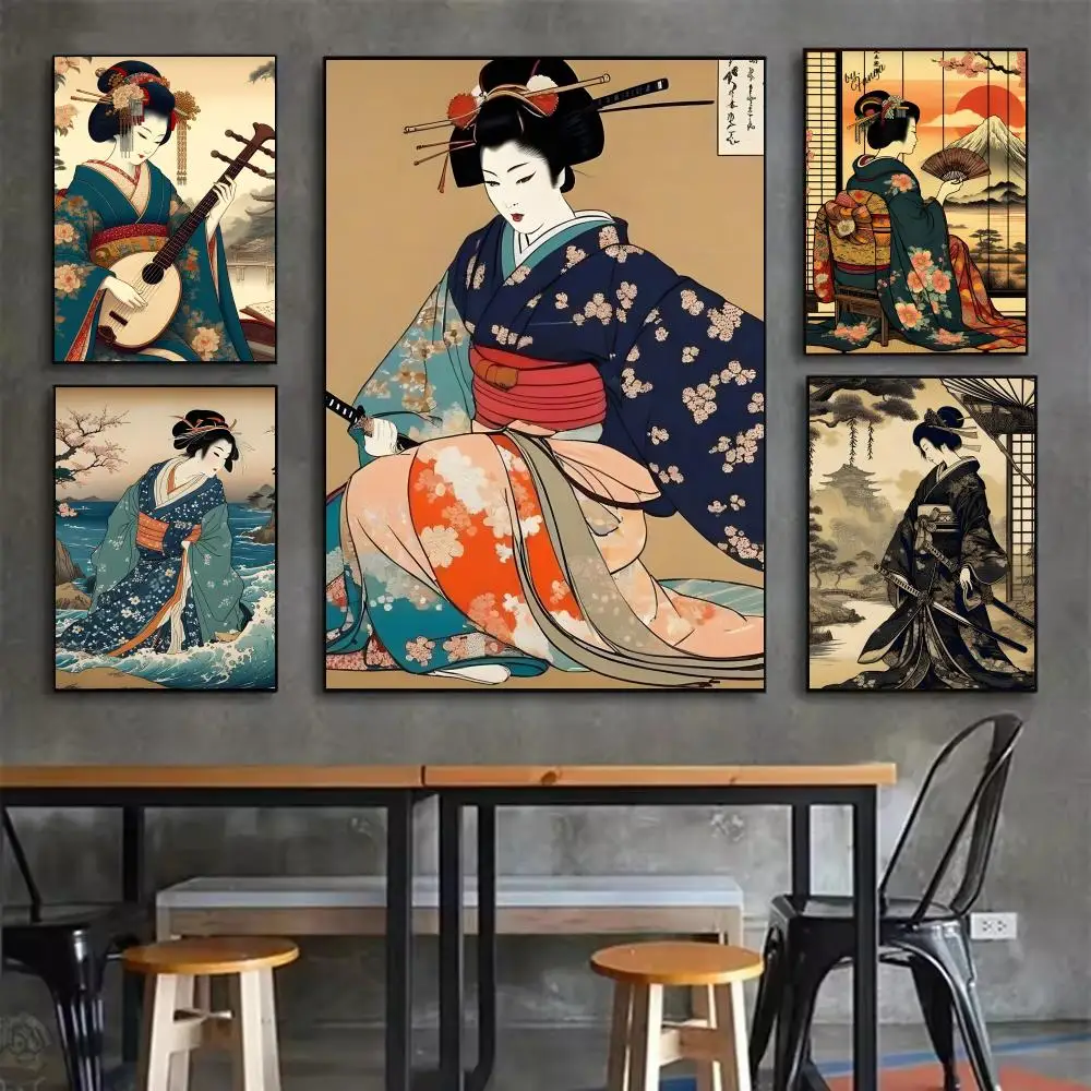 Art Japanese Geisha Poster Minimalist Easy-Apply Wall Art Stickers with Clean Aesthetic Design for Stylish Home Interiors