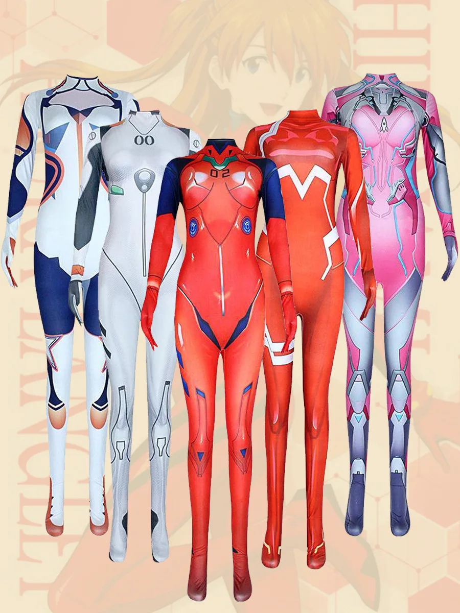 

Asuka Langley Soryu Ayanami Rei Zero Two Dva disfraz de Cosplay, mono de prueba Asuka, traje Zentai, traje de Anime para mujer