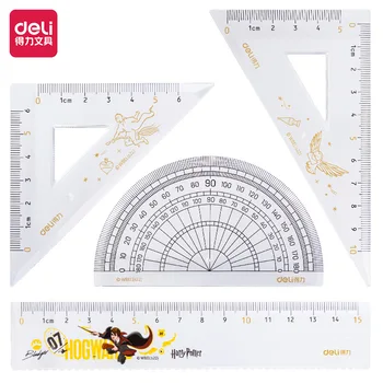 4 pièces/ensemble DELI 79756 Harry Potter ensemble de règles en plastique géométrie mathématiques carré dessin boussole papeterie règles d'angle pour fournitures scolaires