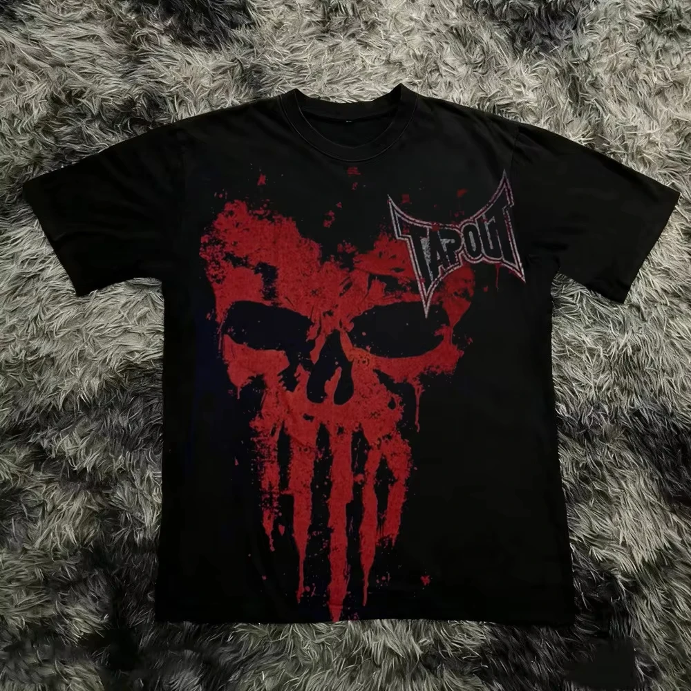 New Arrival Tapout Red Splatter Skull Graphic T Shirt Unisex Oversized Loose Tee MMA Fight Gym Streetwear Short Sleeve Top