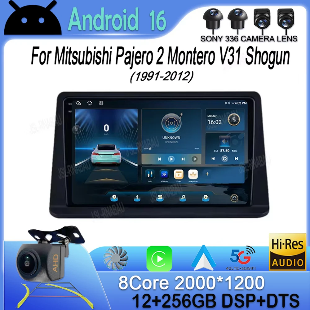For Mitsubishi Pajero 2 Montero V31 Shogun 1991-2012 Android 16 Carplay Auto 4G Car Radio 2 Din Multimedia GPS Navigation Stereo