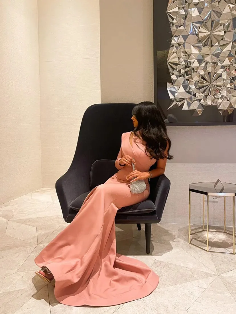 Elegant Blush Pink Maxi Paty Dresses 2026 Trend Prom Dresses One Shoulder Long Sleeve Cut Out Mermaid Evening Dresses