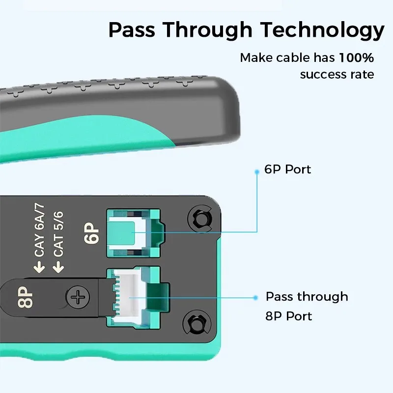 WoeoW-Herramienta de prensado RJ45, crimpadora de Cable Ethernet de grado profesional para enchufes modulares Cat7, Cat6A, Cat6, Cat5E, Cat5