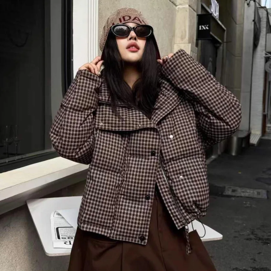 

Зимний короткий сетчатый воротник-стойка, теплый пуховик, женская пышная толстая куртка на шнурке, женская куртка на молнии на белом утином пуху, верхняя одежда Parker