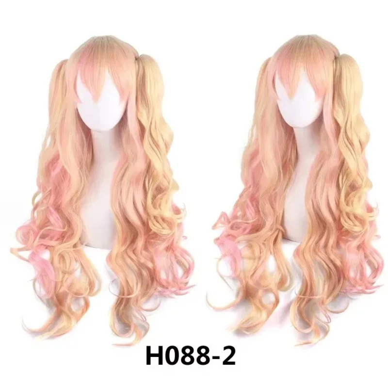 Perruque synthétique longue bouclée Lolita pour Halloween, perruque de Cosplay multicolore marron noir rouge rose + bonnet de perruque