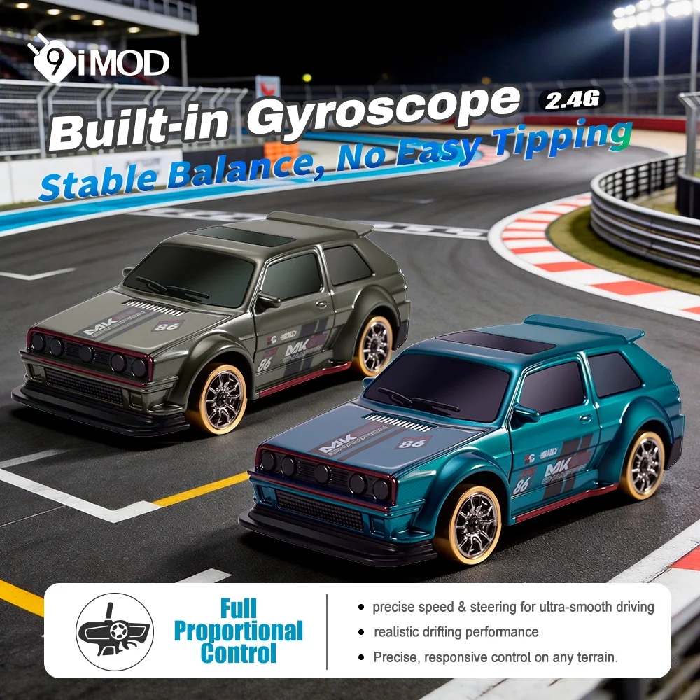 

9IMOD 1/64 2.4G 4WD RC Drift Car Full Proportional Gyro Stabilizer LED Lights Magnetic Charging Dual Speed