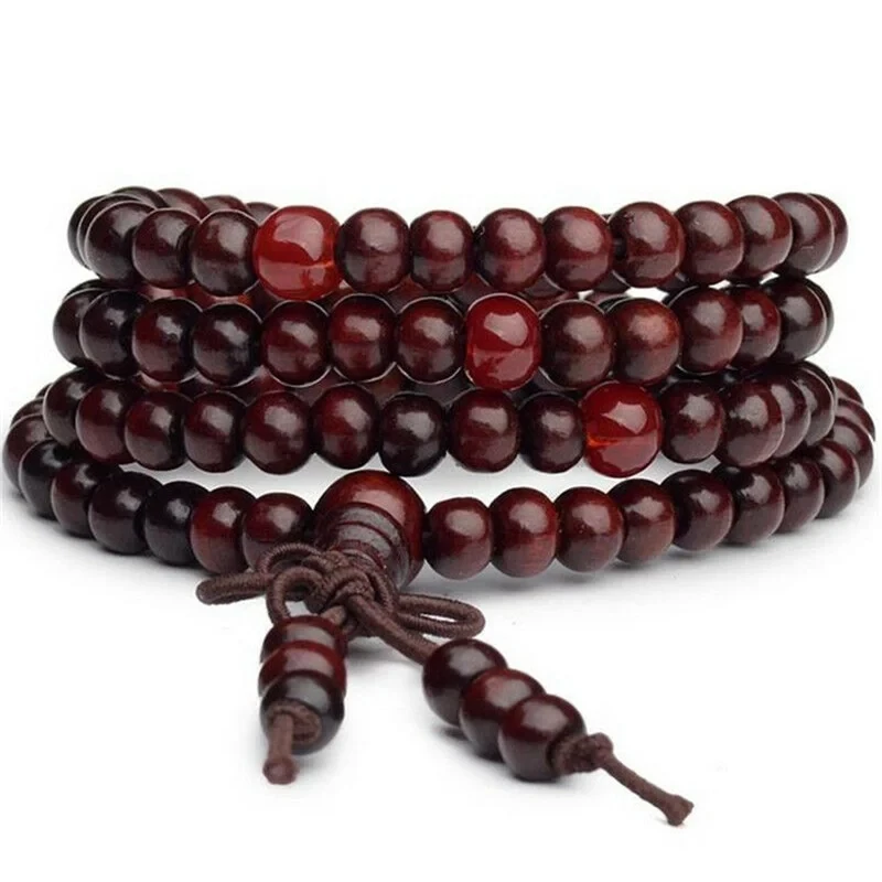 8mm Buddhist Natural Sandalwood Buddha Meditation Wood Prayer Bead Mala Bracelet Women Men 108 Beads Bangles Hanging Decoration