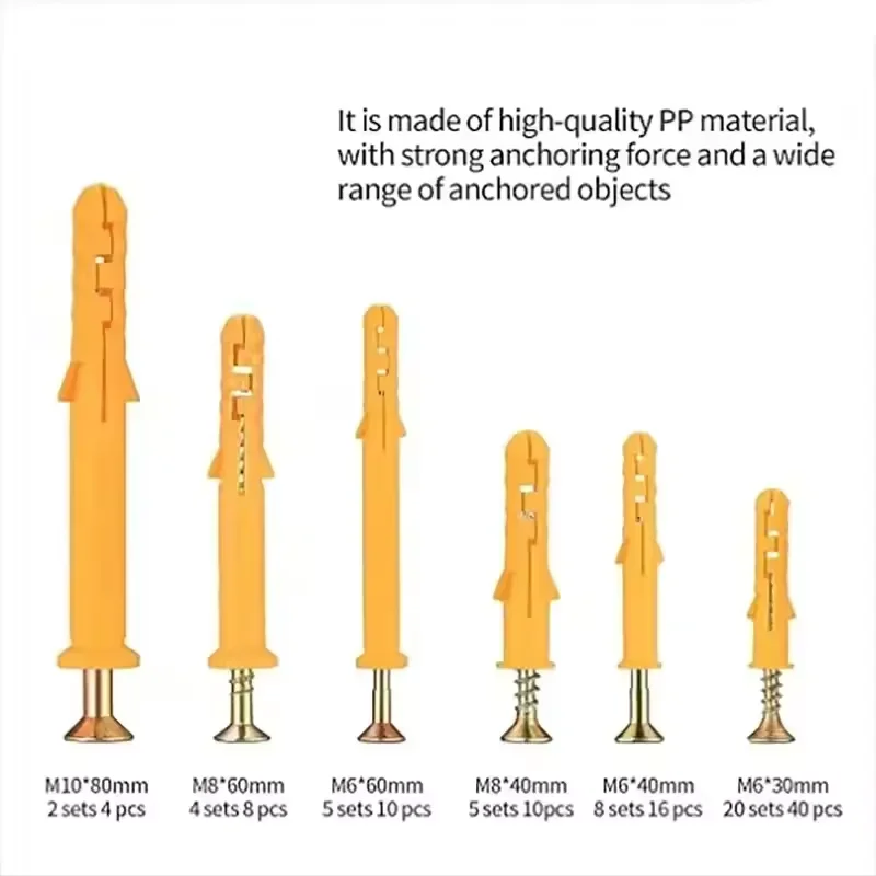 88 قطعة المراسي ومسامير الحوائط الجافة مجموعة متنوعة M6/8/10 مسامير برأس مسطح مطلية بالزنك لأعمال النجارة وأنابيب التوسعة