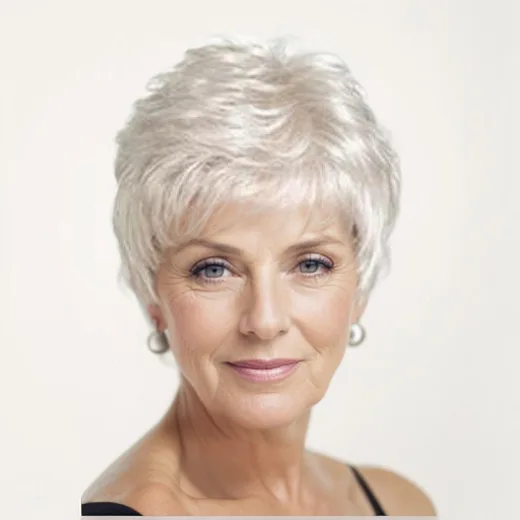 

synthetic short hair wig women, voluminous and stylish, versatile silver-gray wig middle-aged elderly ladies, high-end hairpiece