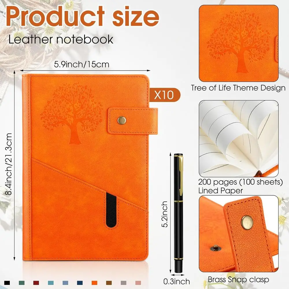 パーソナライズされたA5罫線入りレザージャーナル - 200ページ、5.9 x 8.4インチ、男女兼用、ペン付き、毎日の書き込みや手帳に最適