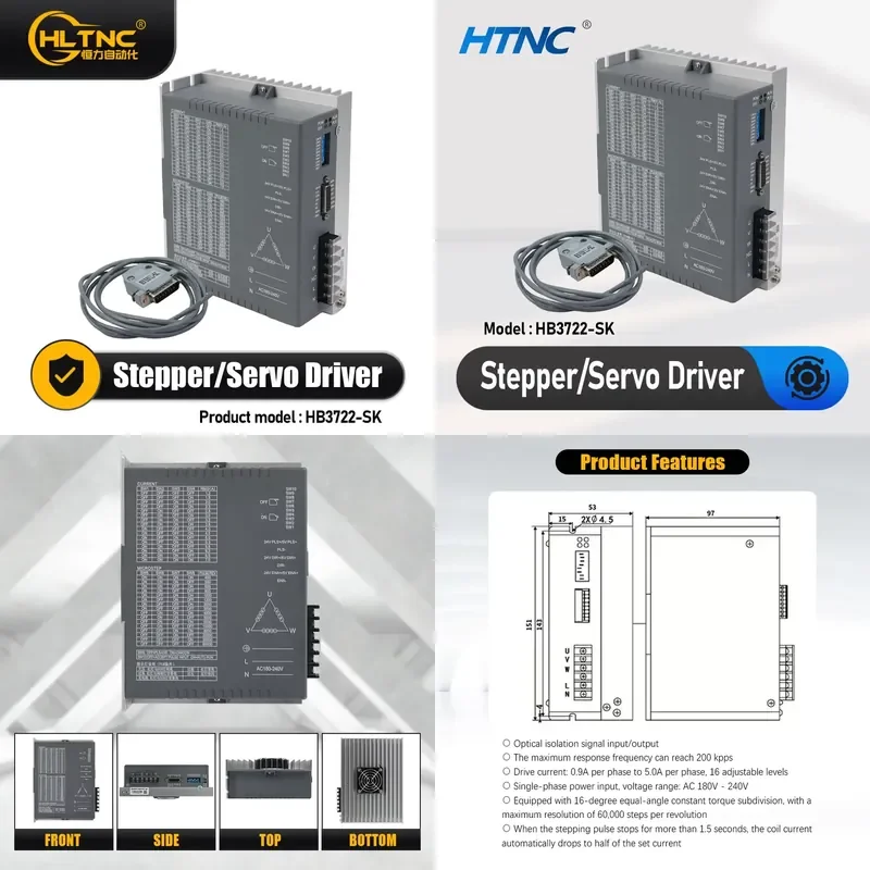 HLTNC HB3722-SK three-phase stepper motor driver AC180-240V 7A high torque digital stepper controller for numerical control