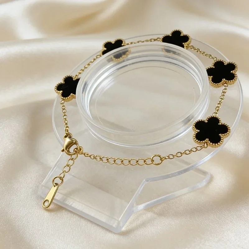 2026Stainless Steel Five Leaf Flower Luxury Bracelet for Women Gold Color Charm Bracelets Jewellery Clover Fashion Jewelry Gifts