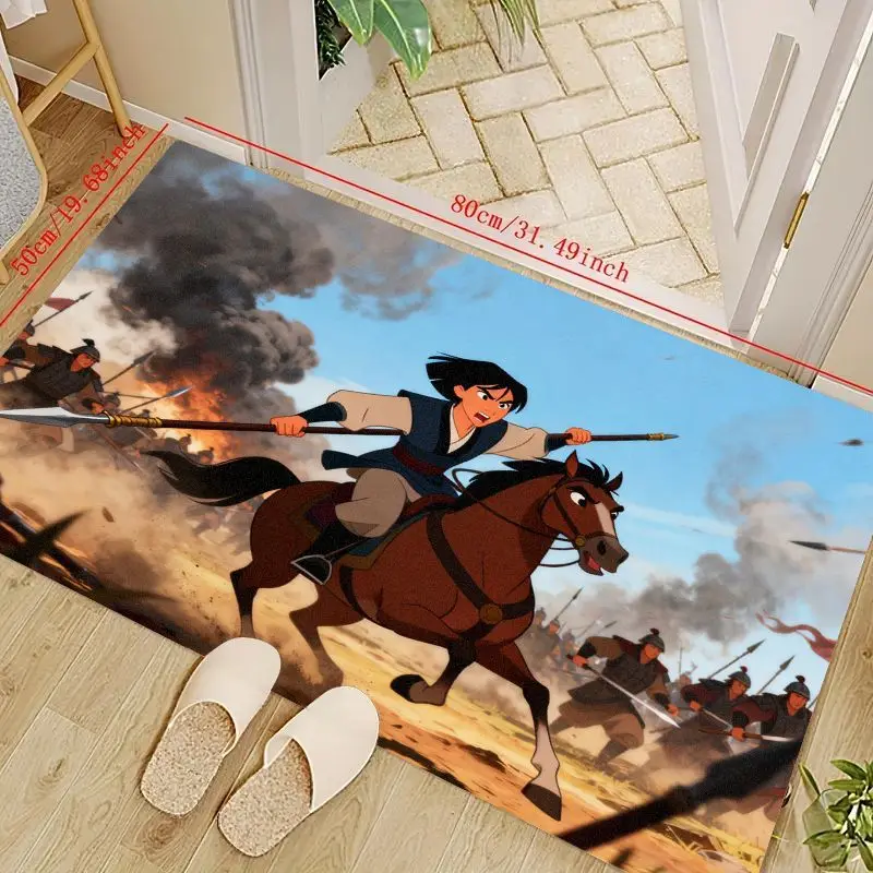 

1 шт., коврик Disney Mulan с аниме-мультфильмом «Боевая сцена», 50x80 см (19,68x31,49 дюйма), принцесса-воин, Мулан на лошаде с копьем-муло