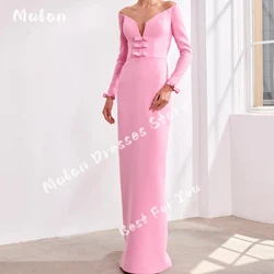 Off Shoulder Long Sleeves Bow Prom Dresses Back Slit Zipper Elegant Evening Dresses 2024 Formal Wedding Party Gown Vestidos