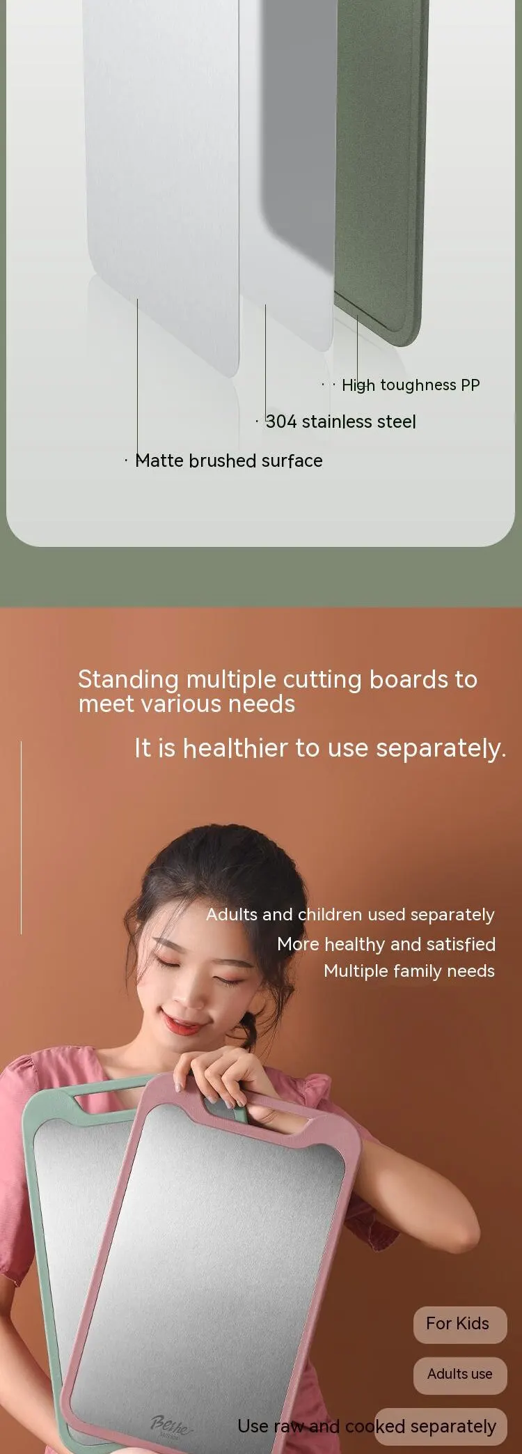 304 Stainless Steel Cutting Board Double-Sided Chopping Board Kitchen Fruit Cutting Board Kitchen Rolling Chopping Board