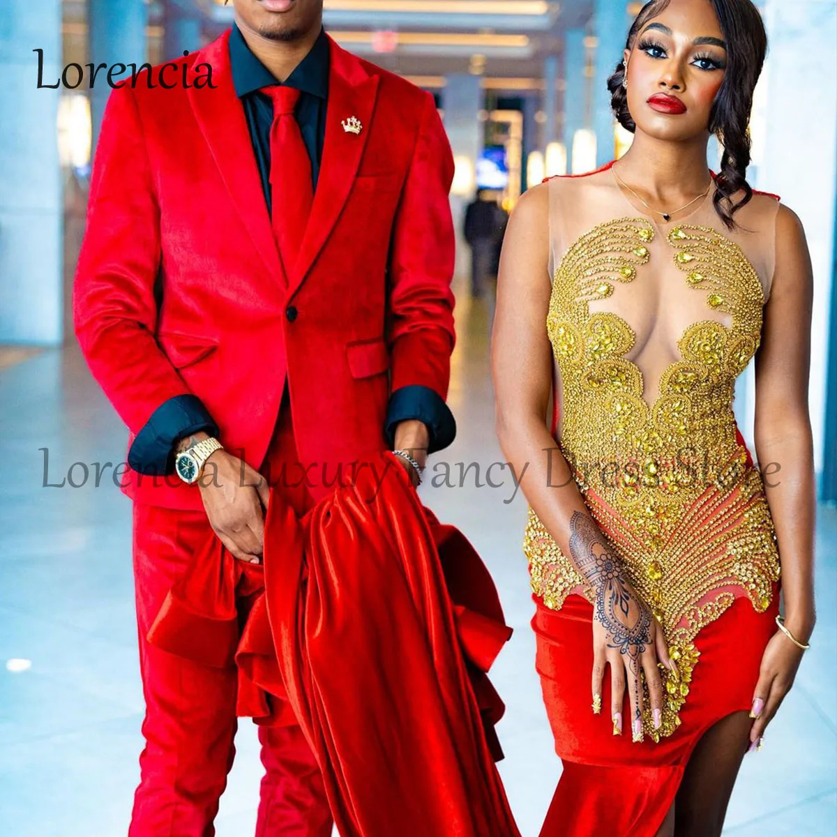 Red Diamond Sequins Prom Dresses For Black Girl Sleeveless 2024 Rhinestones High Slit Mermaid Evening Dress Formal Party Gowns