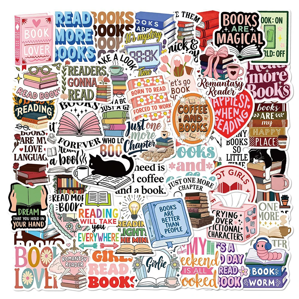 10/30/50pcs Cute Books Lover Stickers Diary Book Reading Cartoon Decals Toys Waterproof DIY Stationery Phone Case Laptop