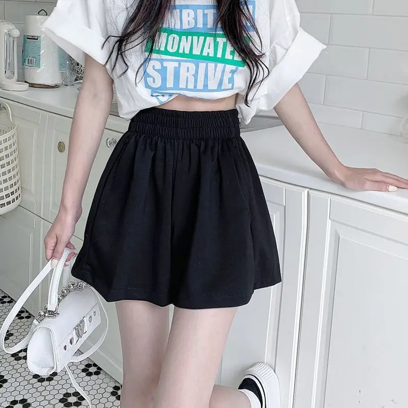 Women's Clothing Korean Style Grey Elastic Waist Loose Fit Summer Pants Lightweight Wide Leg Shorts High Waist Versatile Bottoms