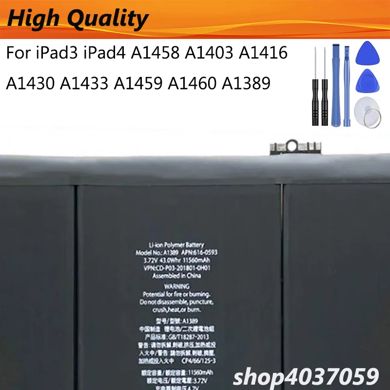 High Capacity 11560mAh Tablet Battery For iPad3 iPad4 A1458 A1403 A1416 A1430 A1433 A1459 A1460 A1389 Bateria + Tools