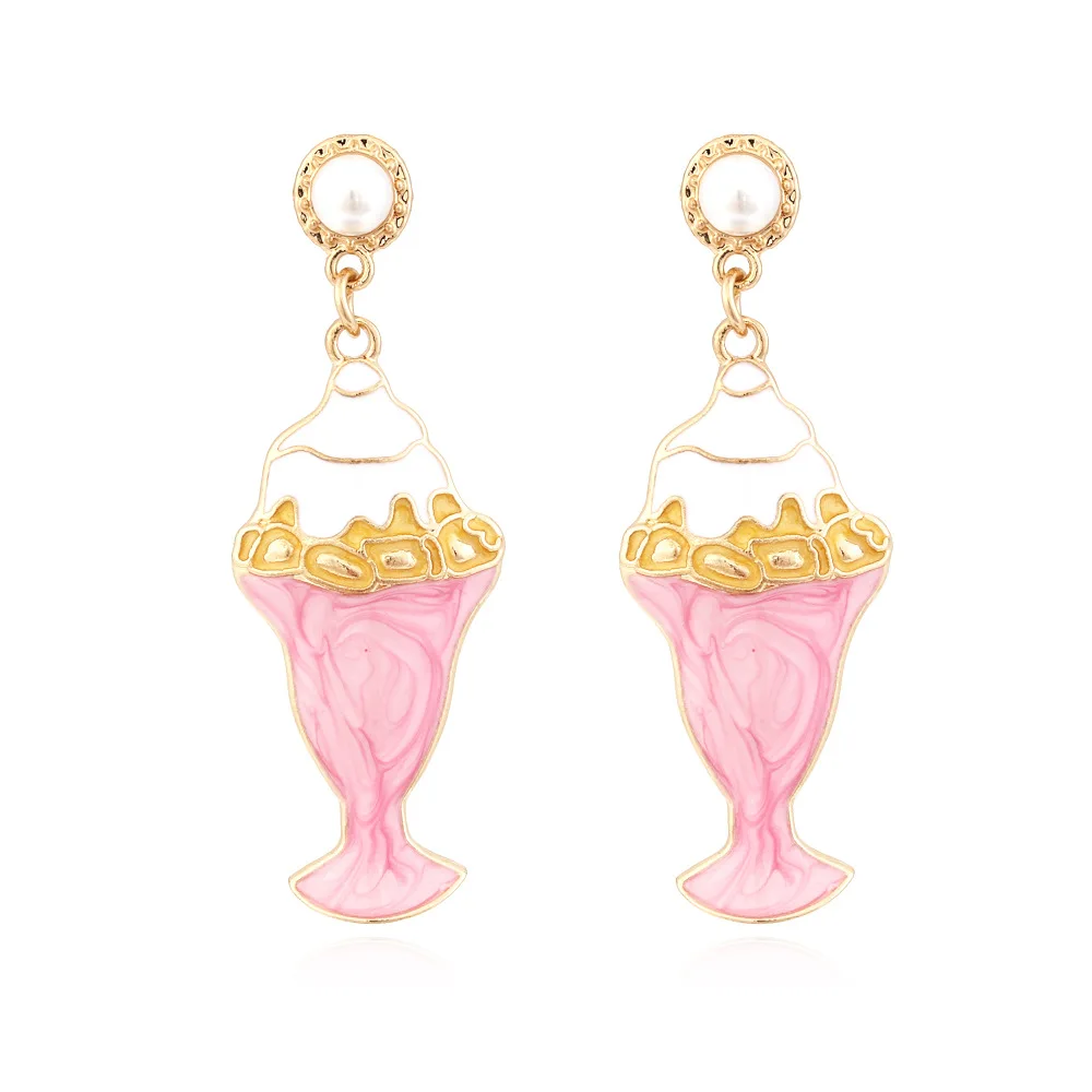 Exaggerated creative alloy drip ice cream earrings personalized design enamel cold drink cup earrings  women