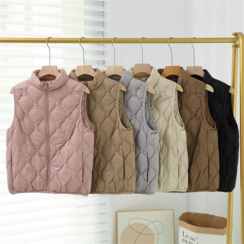 2024 New Autumn Winter Down Waistcoat Jacket Women Light Thin White Duck Down Vest Coat Female Short Sleeveless Warm Tank Parkas