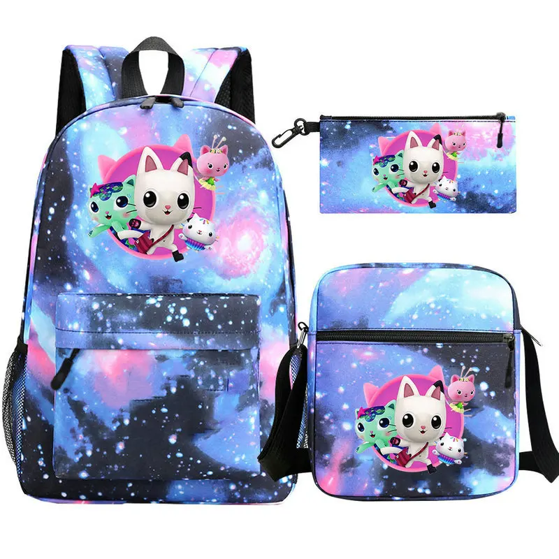 3 Pcs Set Gabbys Dollhouse Backpack Boy Girl Cartoon School Knapsack Kids Bookbag Students School Gift Teens Travel Bag Mochila