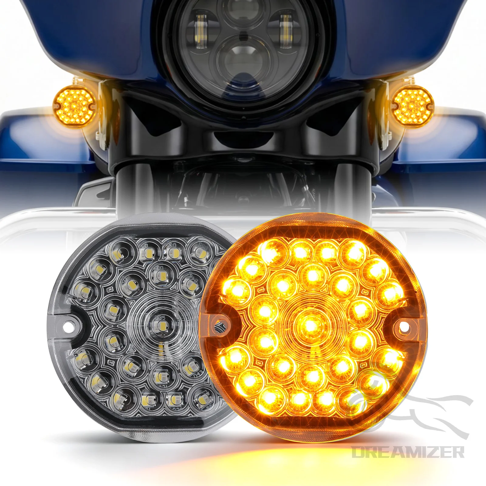 For Harley Road King Electra Glide Ultra Classic 3 1/4 Inch LED 1157 Front/Rear Turn Signals Smoked Lens Brake Running Light