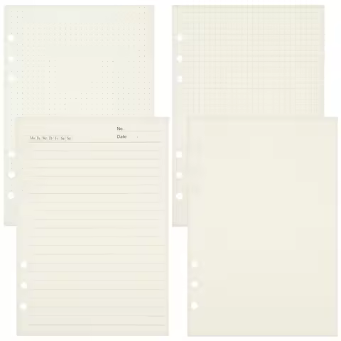 4Pcs A5 Loose Leaf Paper Refill for Binder and Planner 6 Hole Punched Thick Dotted Grid Lined Blank Pages Notebook Inserts