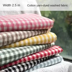 Cotton Washed Plaid Fabric By Meters for Bedding Dress Shirt Pillowcase Diy Sewing Cloth Yarn Dyed Soft Breathable Orange Green