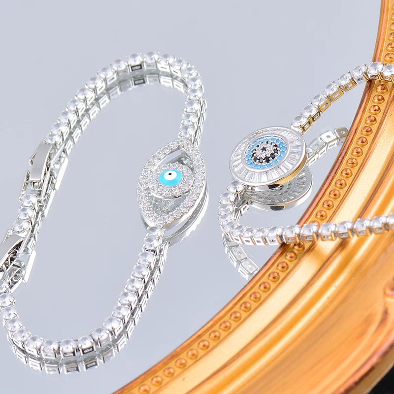 SINLEERY Fashion Blue Evil Eye Bangles For Women Gold Silver Color Crystal Bracelets Gifts Party Jewelry Accessories SL553