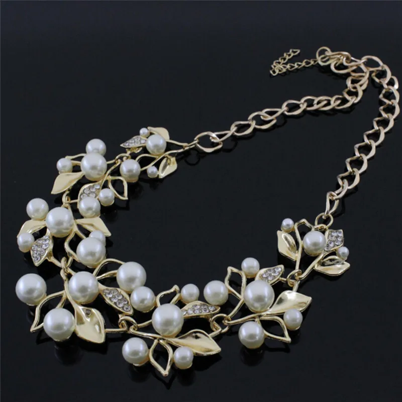 1Set Pearl Choker Necklace Bridal Jewelry Women Banquet All-match Beaded Crystal Leaf Elegant Luxury Necklace Earring Jewelry image 4