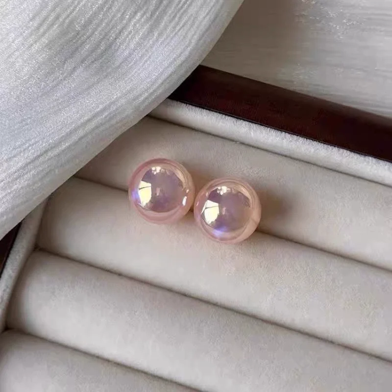 Exquisite Pink Color Simulated Pearls Stud Earrings For Women Trendy Elegant Wedding Party Ear Accessories Geometry Jewelry