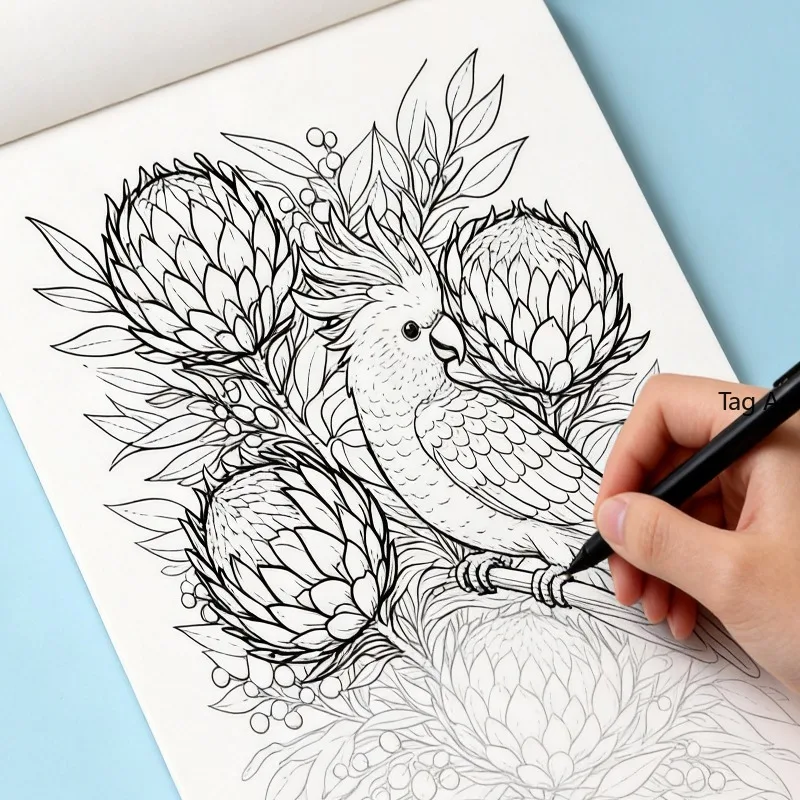 An Adult Stress Relieving Copying and Coloring Picture Book with Lines and Graffiti, 24 Themes Such As Flowers/birds/mandalas