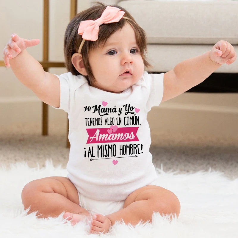 

My Mother and I Have Something in Common We Love The Same Person Baby Romper Funny Newborn Bodysuit Infant Short Sleeve Jumpsuit