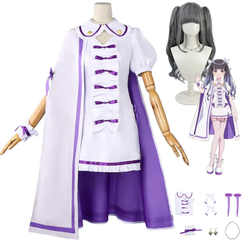 Аниме Maebashi Witches Azusa Niisato Косплей Костюм Белый Фиолетовый Плащ Платье Лолита Парик Женщина Сексуальный Милый Костюм Для Дня Рождения 2 '2'