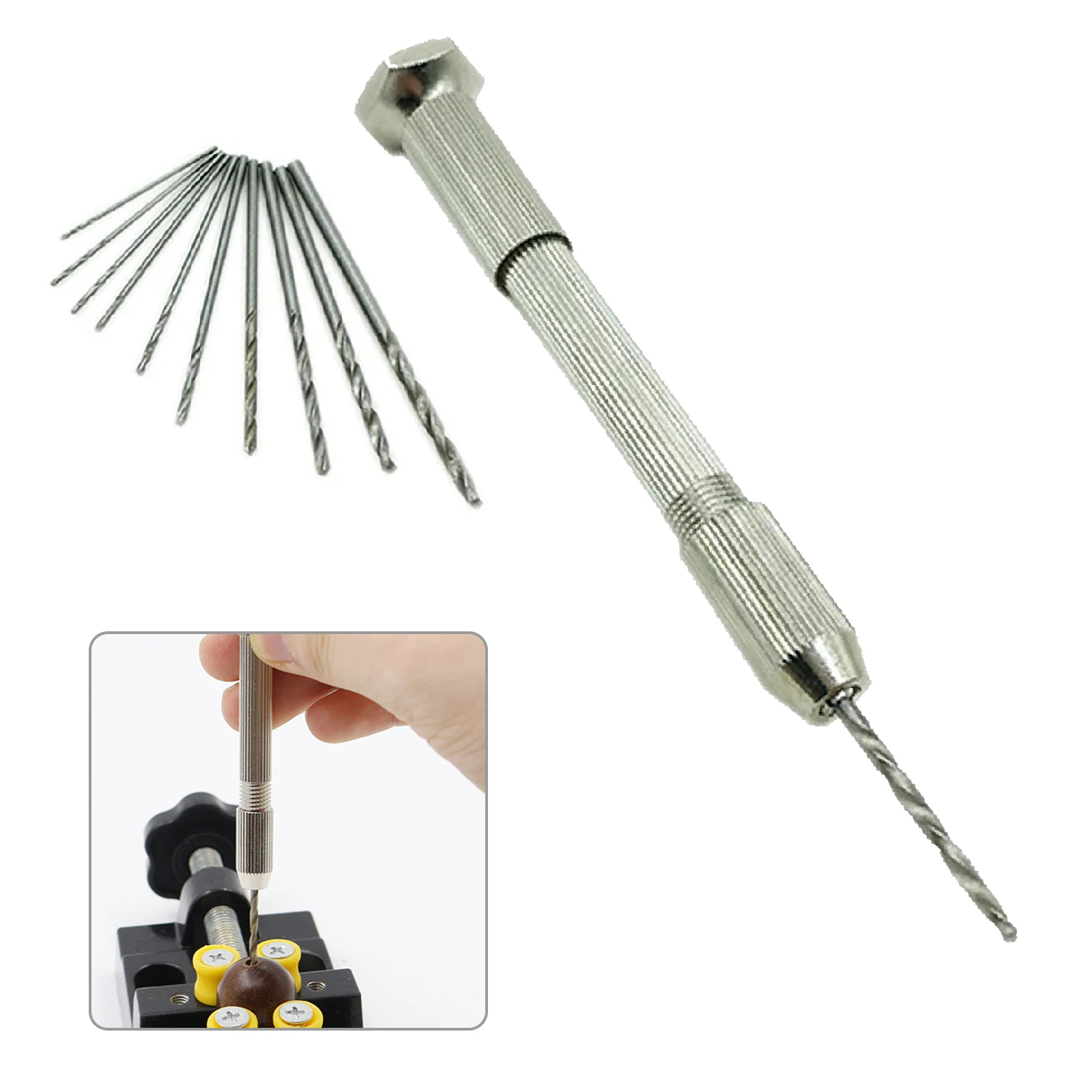 Mini Micro Aluminum Hand Drill With Keyless Chuck High Speed Steel Twist Drill Bit Woodworking Drilling Rotary Tool Hand Drill