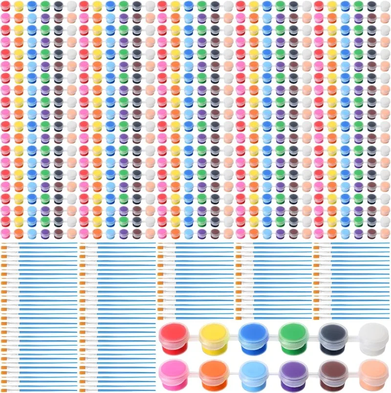 

1400 Pcs Mini Acrylic Paint Set 100 Set 12 Colors Acrylic Painting Strips 100 Flat Brushes 100 Pointed Brushes for Kids A