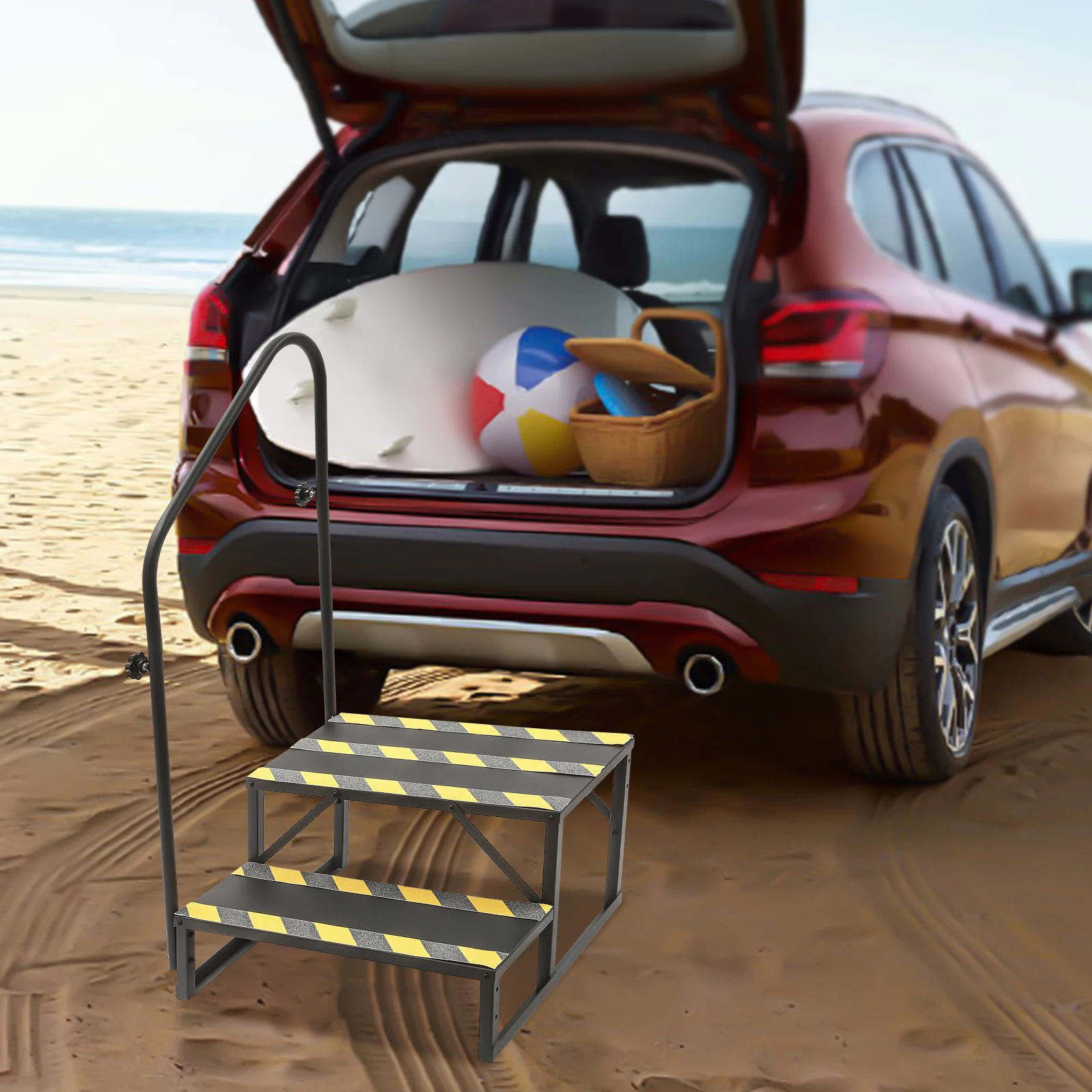 سلم RV بخطوتين من الفولاذ، سعة تحميل 204 كجم للاستخدام الداخلي والخارجي لشاحنة التخييم