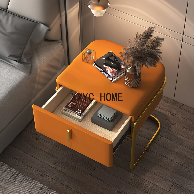 Light Luxury Installation-Free Bedside Table Ins Style Creative Simple Modern Bedroom Leather Bedside Cabinet