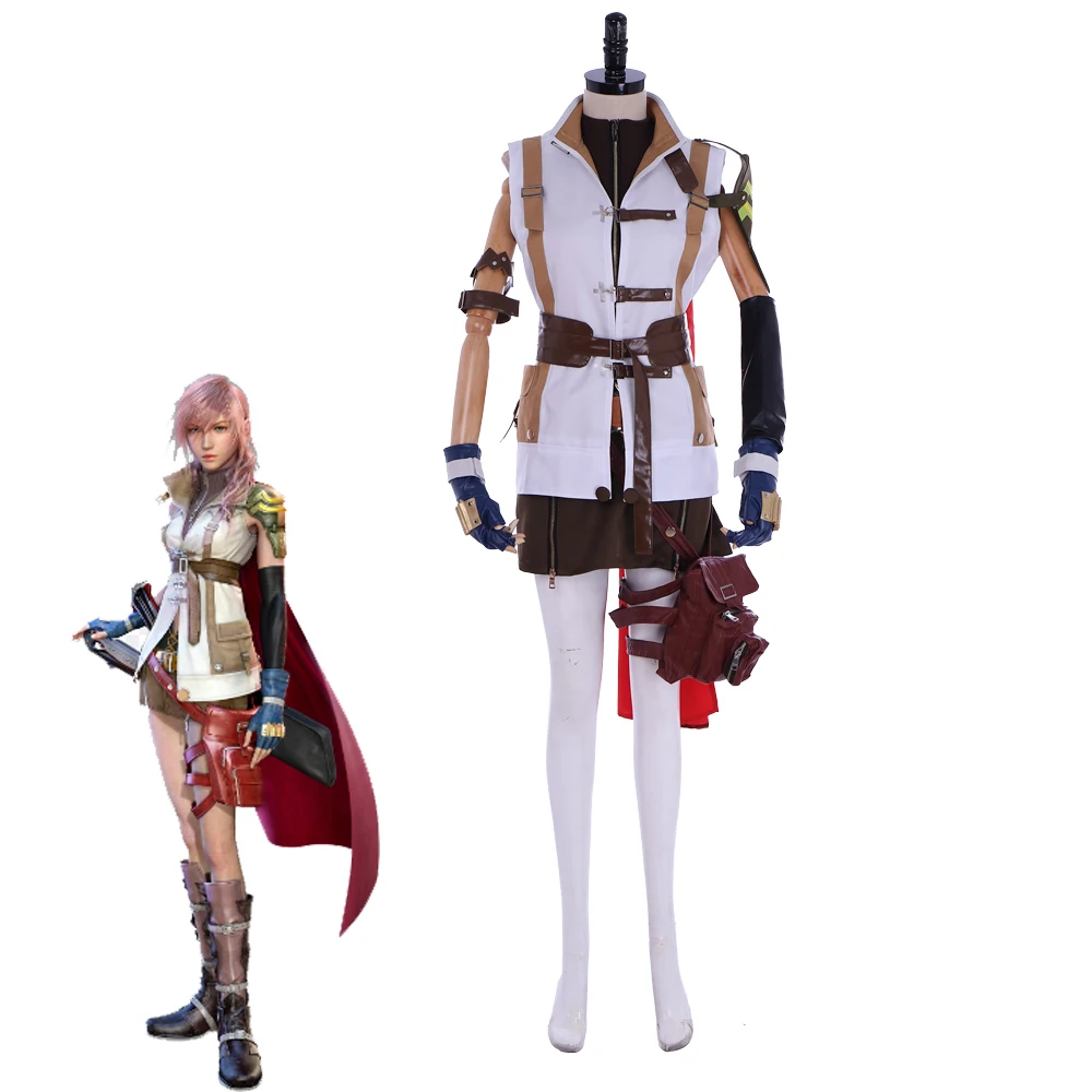 

Game FFXIII Lightning Cosplay Costume Women's Top Vest Skirts With Accessories Final Fantasy Halloween Fancy Outfit