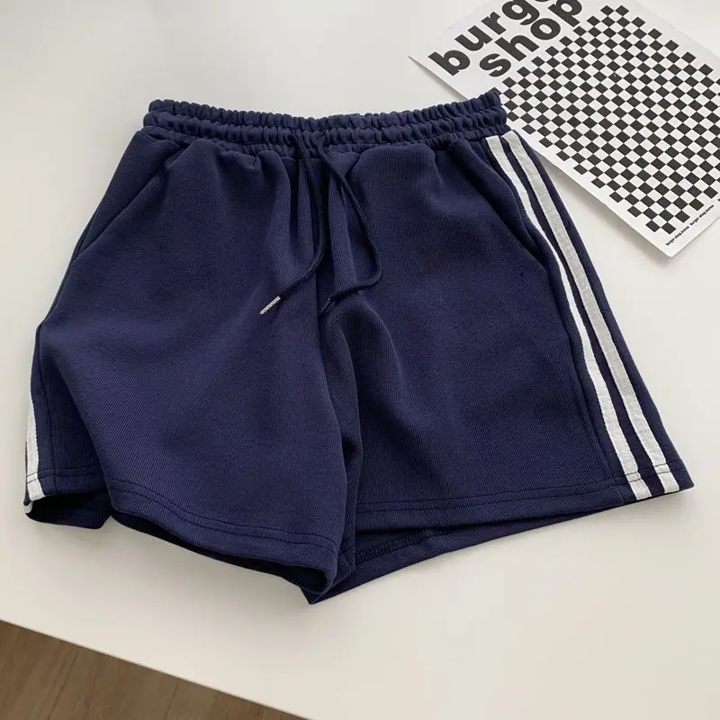 Side-stripe Sporty Shorts Women Vintage Loose Casual Minimalist High Waist Fashion All-match Summer Thin Jogging Korean Version