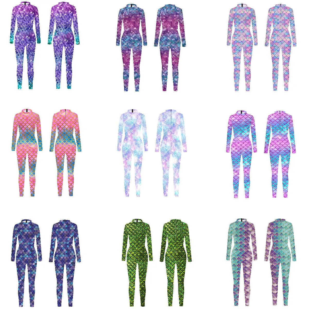 Colorful Shiny Fish Scales 3D Print Women\'s Jumpsuit Cosplay Mermaid Bodysuit Stretch Wear Cosplay Costume Parent-Child Outfit