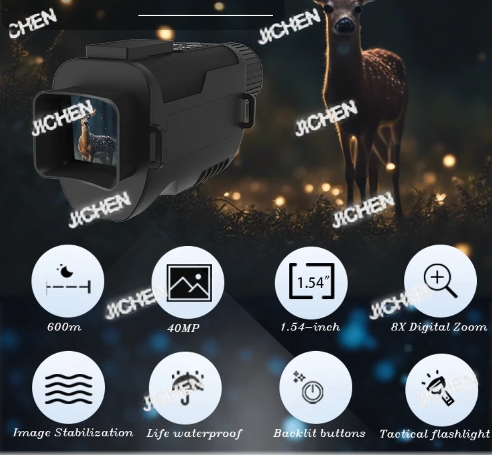 جهاز الرؤية 4K UHD كاميرا تعمل بالأشعة تحت الحمراء 8X ضوء رقمي تكبير تلسكوب الصيد البحث في الهواء الطلق الظلام الكامل 600 متر
