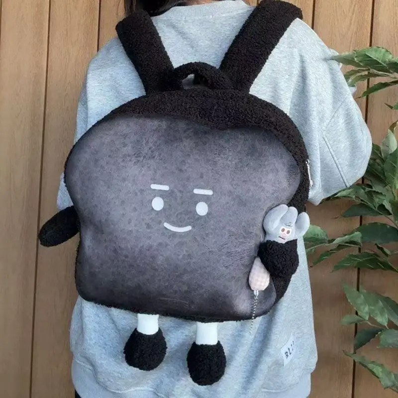 

JIAERDI Cute Cartoon Toast Shape Backpack Women Plush Large Capacity Tote Laptop Bag Ladies Casual Versatile Mochilas Mujer 2025
