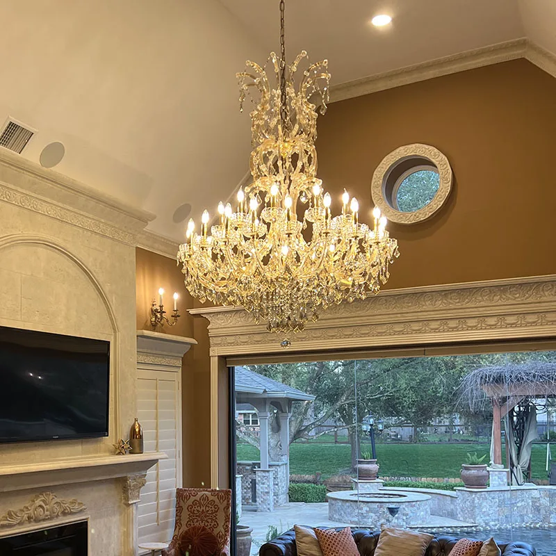 Crystal chandelier for foyer lobby hallway Gold hanging Lamp home decor large cristal lamp Staircase Ceiling light