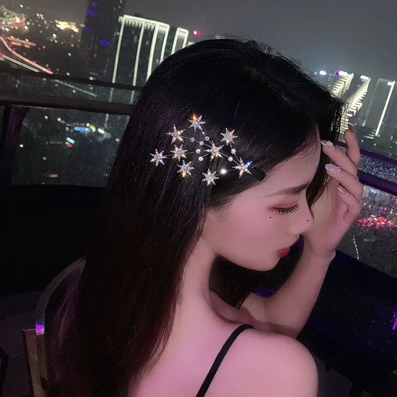 Fashion Women Hair Clip Bling Rhinestone Stars Branchs Headwear Girls Big Hairpins Bangs Clip