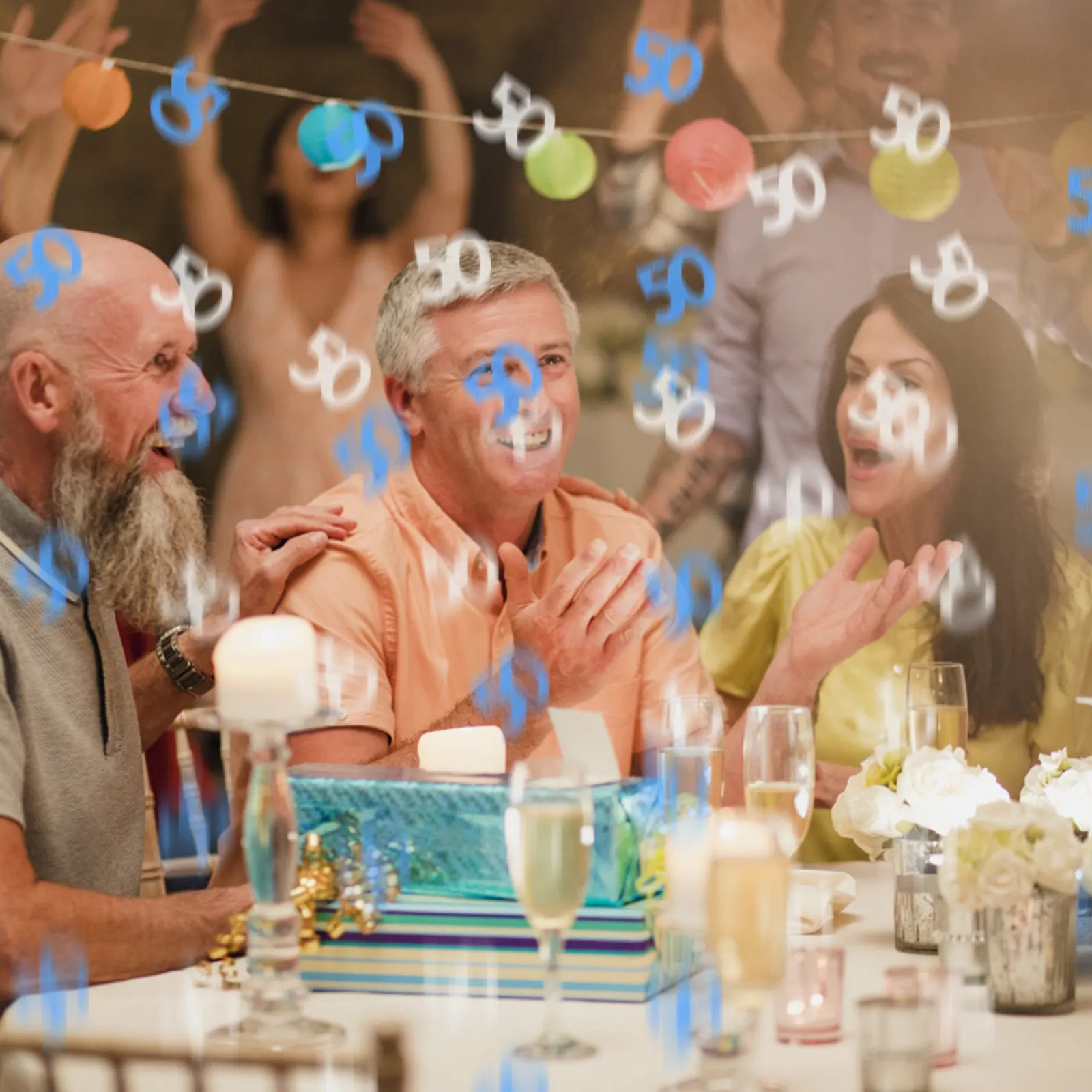 5 Paquetes de Confeti de Cumpleaños Número 50, Plateado, Dorado, Oro Rosa, Mezcla Metálica, Decoración para Mesa, Pastel y Globos