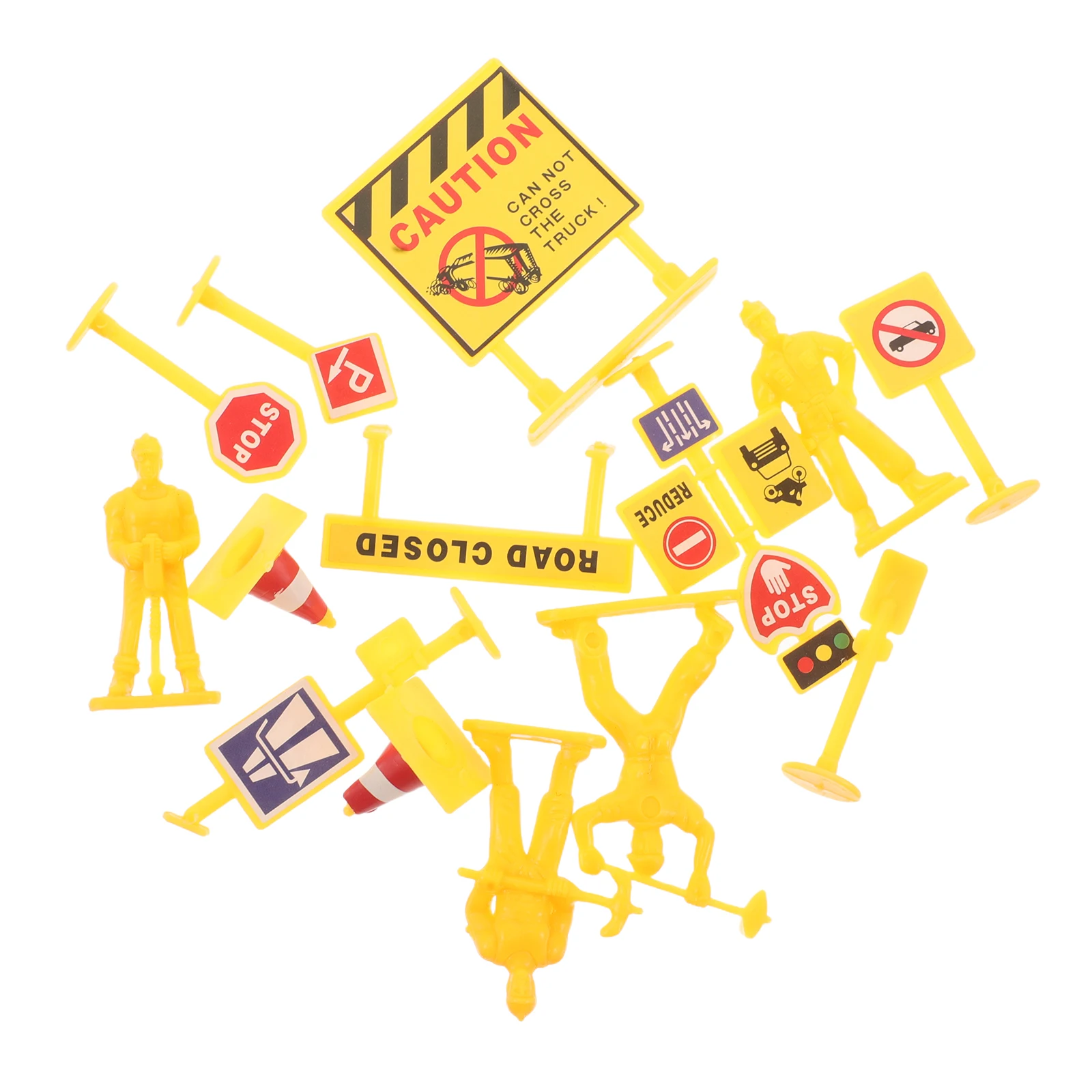 

84 pcs Simulated Roadblock Ornaments Mini Cones Construction Signs Set For Plastic Traffic Safety Birthday Decorations Road