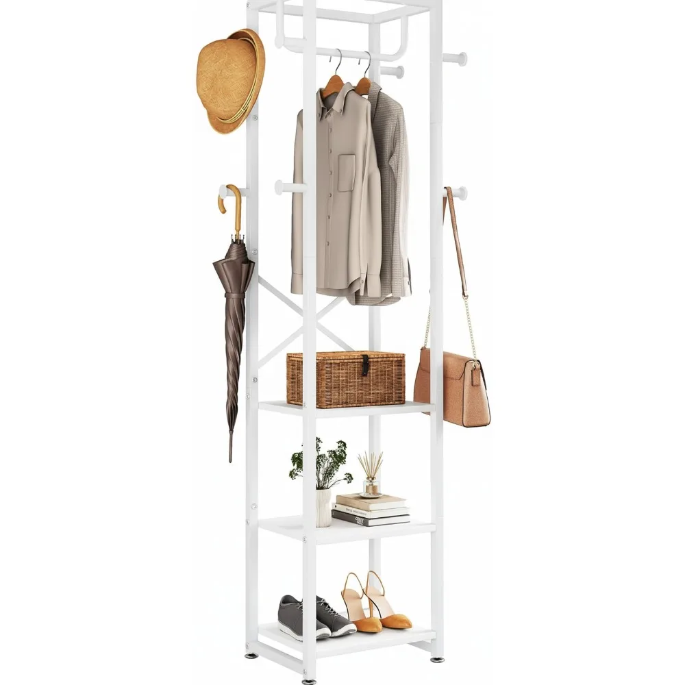 

Industrial Coat Rack with 3 Shelves & 8 Hooks, Freestanding Hall Tree for Entryway, Bedroom Organization