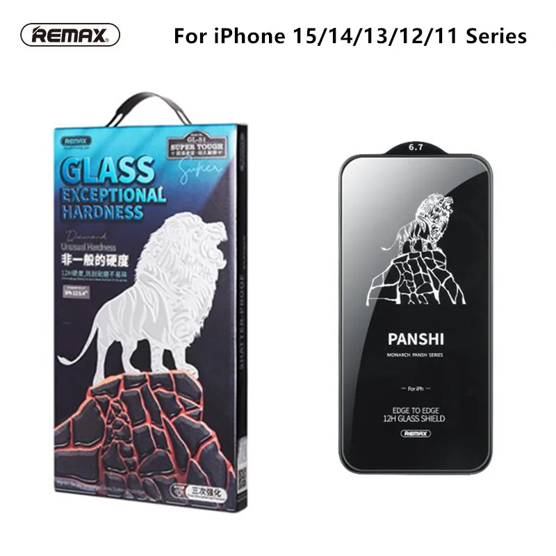 Remax Tempered Glass Full Screen Cover Protector For iPhone 15 15Pro For iPhone 14 14Pro/13/12 Series Antifouling Coating